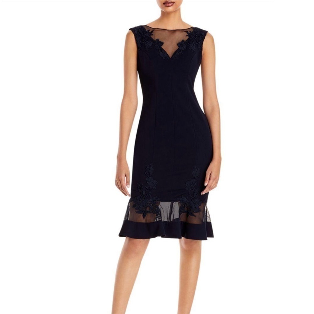 Aidan Mattox Scuba-Crepe Illusion Dress